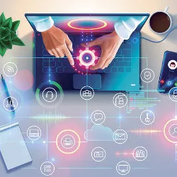 hands reaching out of computer screen, illustration