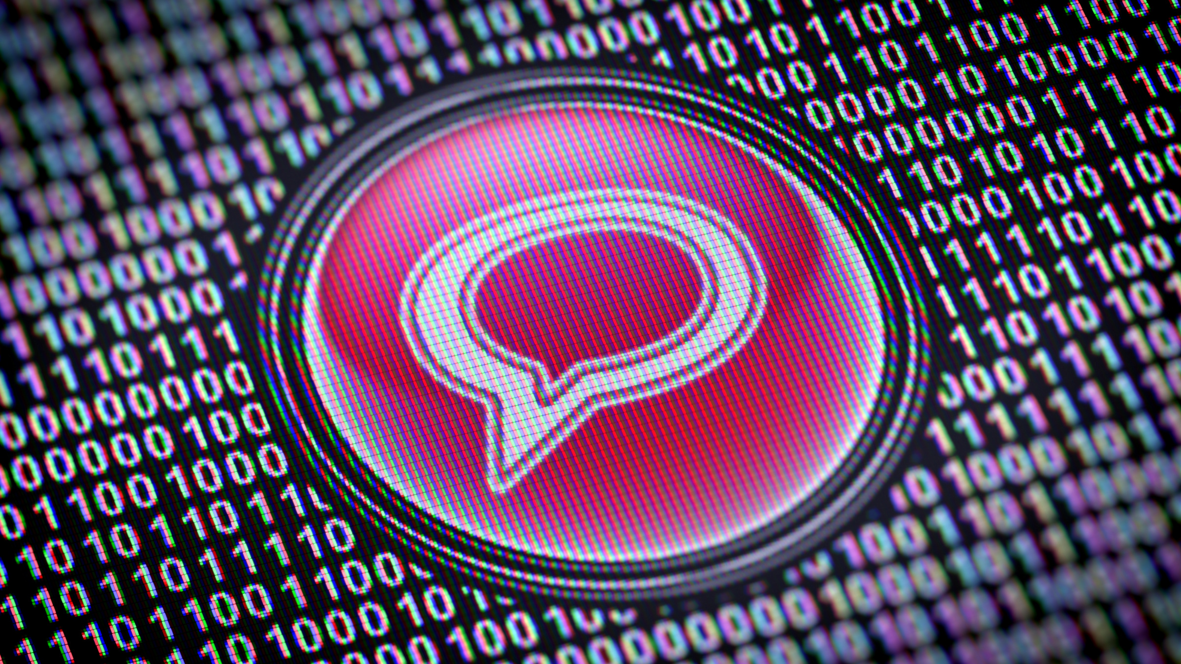 chat icon and binary code